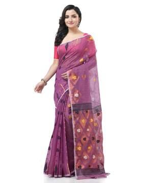 women floral woven saree with contrast border