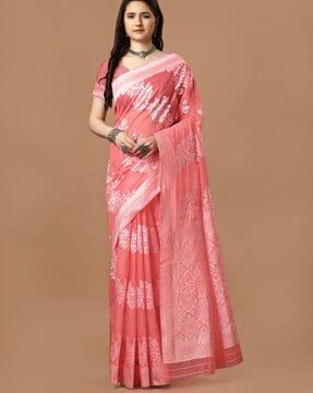 women floral woven saree with contrast border