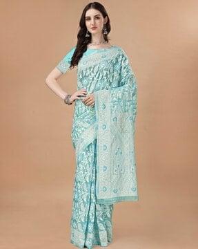 women floral woven saree with contrast border