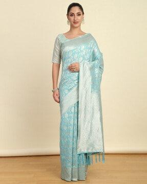 women floral woven saree with contrast border