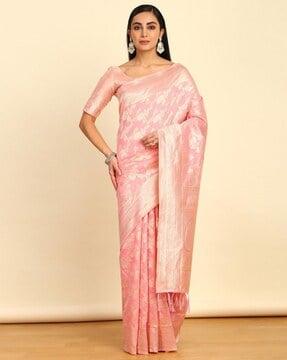 women floral woven saree with contrast border