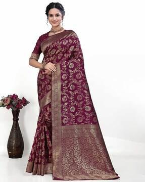 women floral woven saree with contrast border