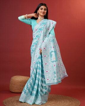 women floral woven saree with contrast border