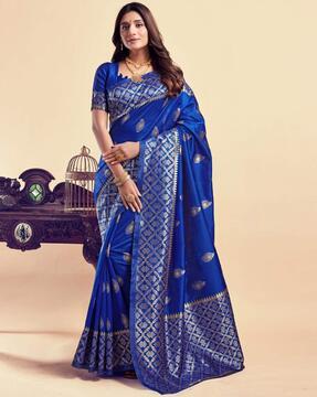 women floral woven saree with contrast border