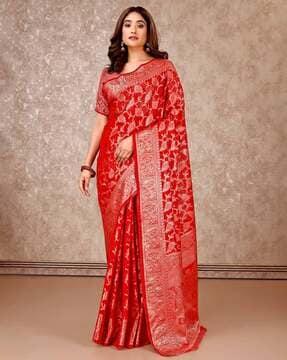 women floral woven saree with contrast border