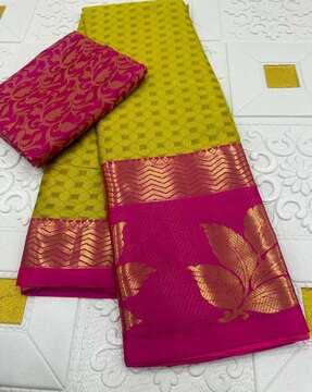 women floral woven saree with contrast border