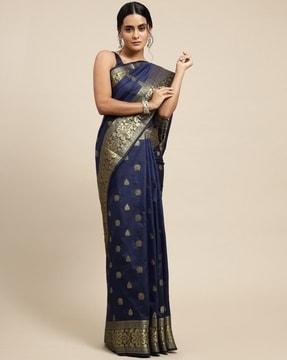 women floral woven saree with contrast border