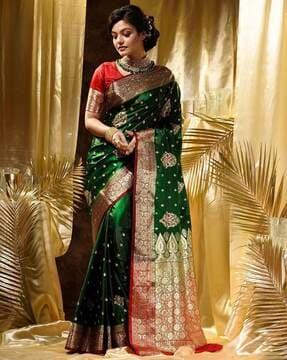 women floral woven saree with contrast border