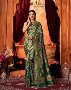 women floral woven saree with contrast border