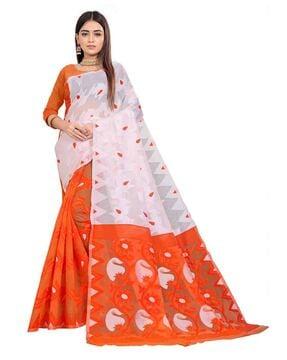 women floral woven saree with contrast pallu
