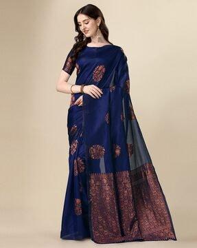 women floral woven saree with contrast pallu