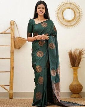 women floral woven saree with contrast pallu