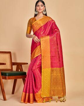 women floral woven saree with tassels