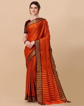 women floral woven saree with tassels