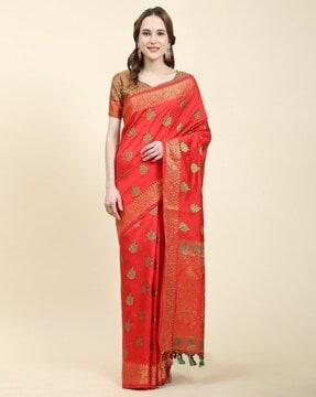 women floral woven saree with tassels