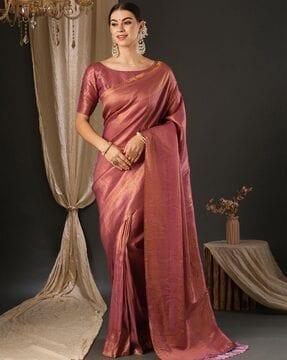 women floral woven saree with tassels