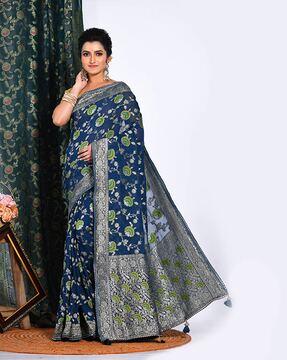 women floral woven saree with tassels