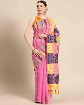 women floral woven saree with tassels