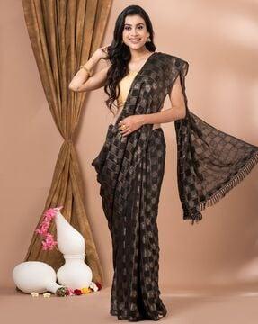 women floral woven saree with tassels