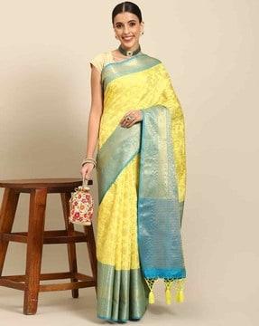 women floral woven saree with tassels