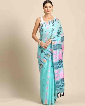 women floral woven saree with tassels