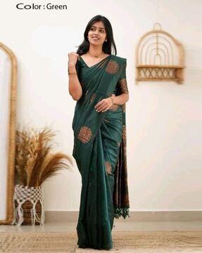 women floral woven saree with tassels