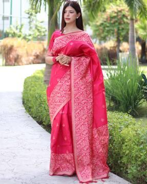 women floral woven saree with tassels