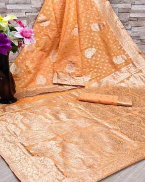 women floral woven saree with unstitched blouse piece