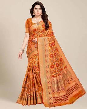 women floral woven saree with zari border