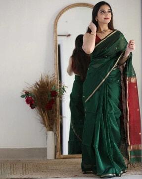 women floral woven saree with zari border