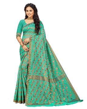 women floral woven saree with zari border