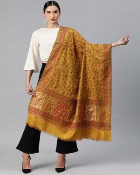 women floral woven shawl with fringes