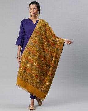 women floral woven shawl with fringes