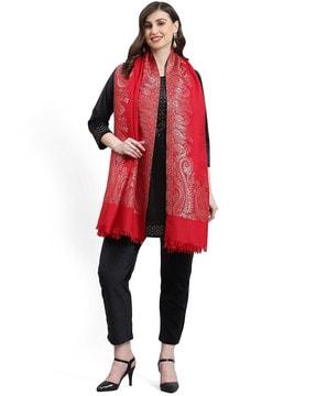 women floral woven shawl with fringes