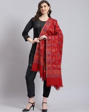 women floral woven shawl with fringes