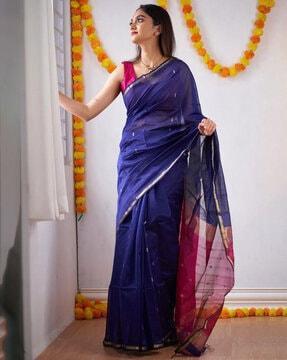 women floral woven silk saree with tassels