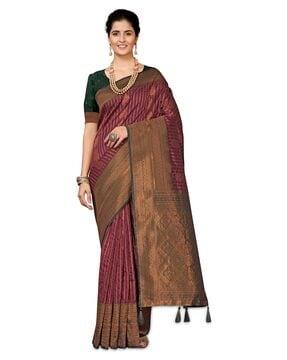 women floral woven silk saree with tassels