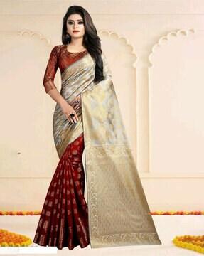 women floral woven silk saree