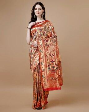 women floral woven silk saree