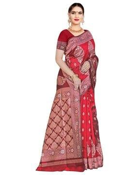 women floral woven silk saree