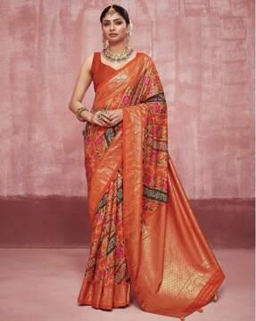 women floral woven silk saree