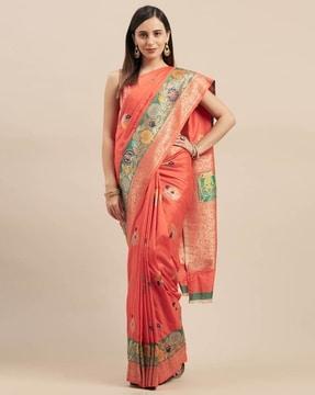 women floral woven silk saree