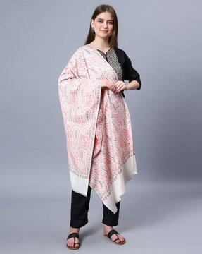 women floral woven stole with frayed hem