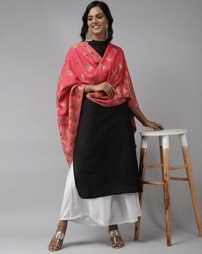 women floral woven stole with tassels