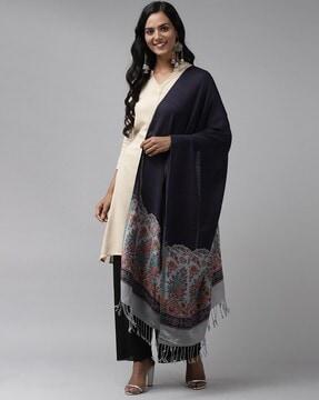 women floral woven stole with tassels