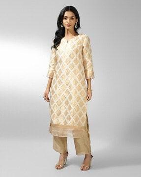 women floral woven straight kurta