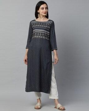 women floral woven straight kurta