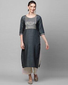 women floral woven straight kurta