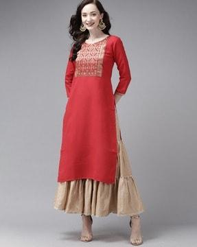 women floral woven straight kurta