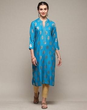 women floral woven straight kurta